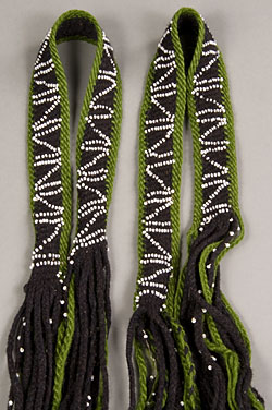 woven black and green garters