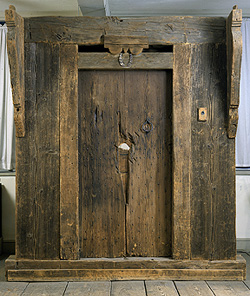 door from Sheldon house bearing ax marks from 1704 Raid